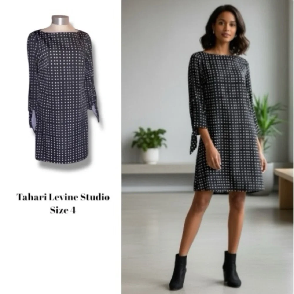 TAHARI ASL Dress Black & White Polka Dot Shift Chic Versatile Women’s Size 4 - Picture 7 of 16